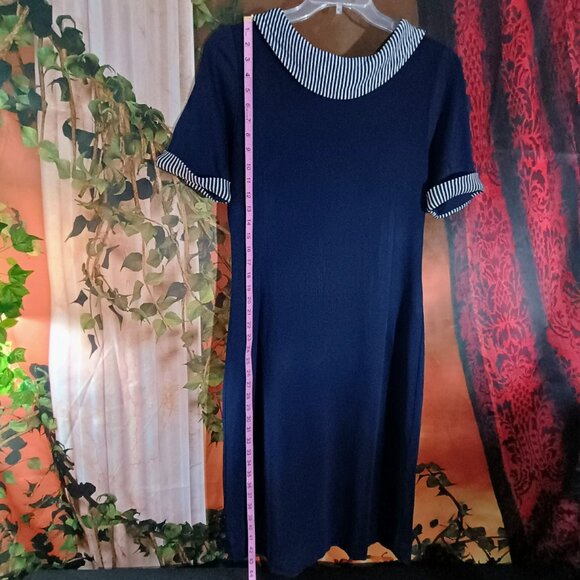 EUC: Vintage 60s Navy Blue Striped Collar & Cuffs Dress Size see desc - Picture 5 of 6
